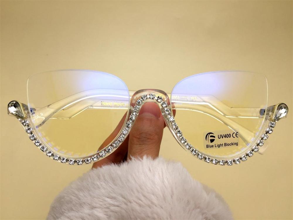 

Luxury Rhinestone Cat Eye Reading Glasses Ladies Fashion Computer Filter Blue Light Blocking Glasses Half Frame Eyeglasses 0