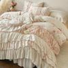 Princess Style Floral Cotton Bedding Set with Lace Trim - 4 Pieces