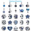 925 Silver Blå Natthimmel Berlock Hänge Glittrande Smycke Gåva till Kvinnor Passar Originalarmband Tillbehör