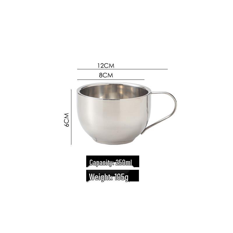 304 Stainless Steel Coffee Set: Double-Wall Insulated European-Style Cup, Saucer, Spoon, Anti-Scald, Custom Logo Option