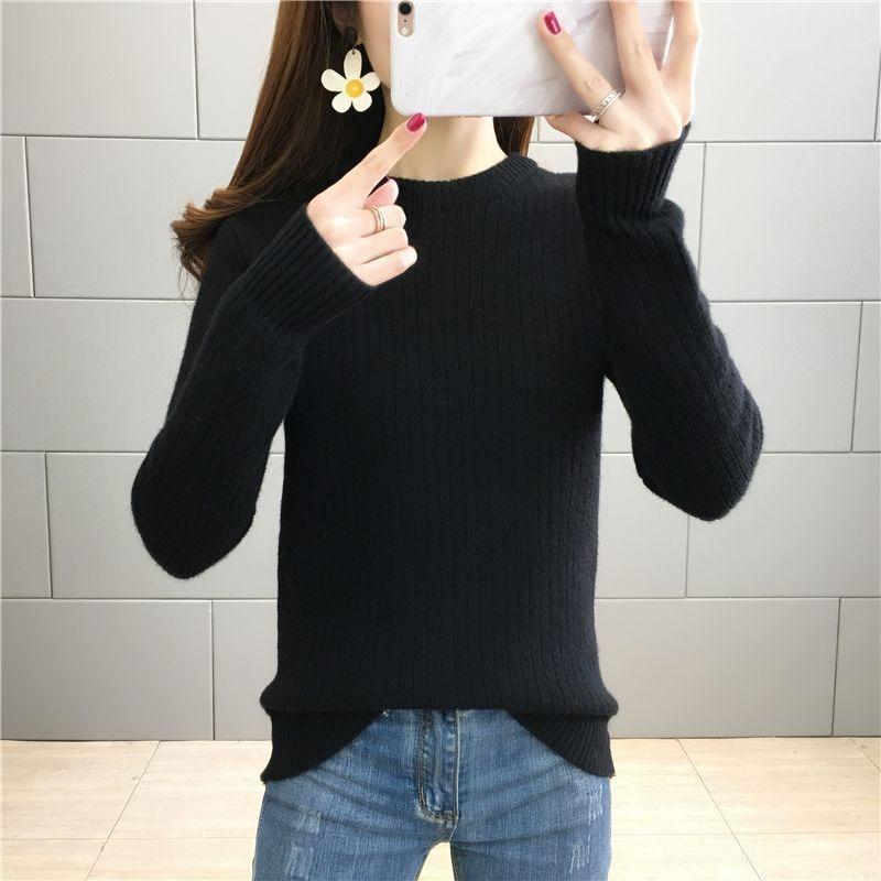 Women Elegant Thicken Velvet Lined Sweater Winter Warm Sueter Fleece Knitted Pullover Slim Round Neck Knitwear