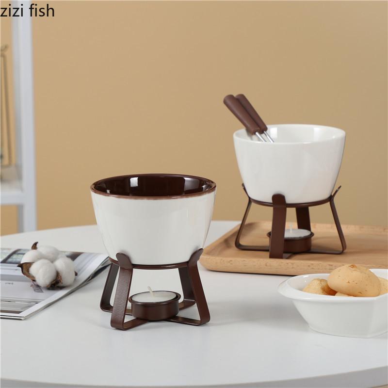 Ceramic Cheese Bowl Chocolate Fondue Melting Furnace Hot Pot Stove Dining Plate Dessert Plate Heated Insulation Tray Cheese Pot