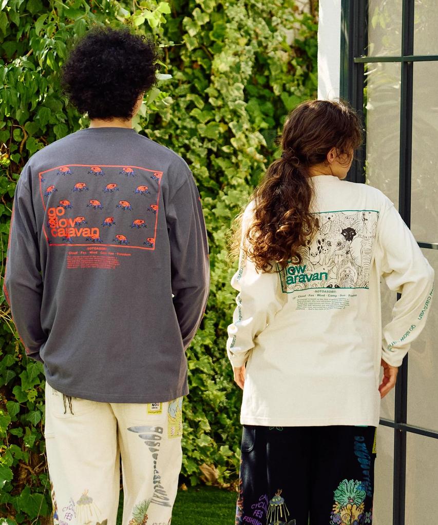 [go Slow Caravan] 351902 USA/C Square Logo Back Print Long Sleeve T-Shirt, Black, Size 2, M