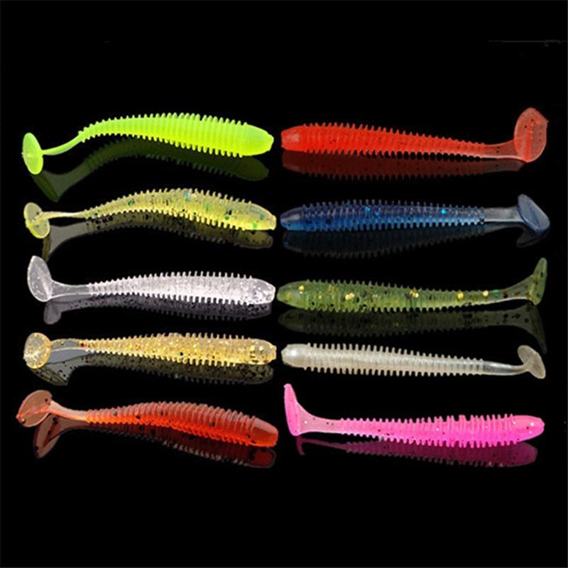 New 50pcs  Lure Spiral T Fish Soft Bait Softbaits Artificial Baits Weest Blackfish Culter Striped