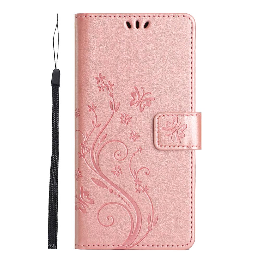 For Oppo Reno13 F 4G/5G Leather Wallet Case Butterfly Flower Imprinted Phone Cover with Strap