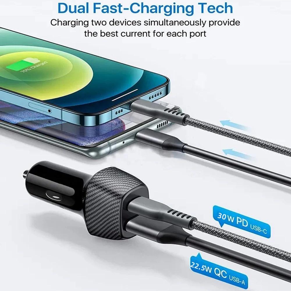 52.5W USB C Car Charger For Xiaomi iPhone 15 Samsung Galaxy S24 Laptops Tabet PD 3.0 Fast Charging USB Type C Car Phone Charger