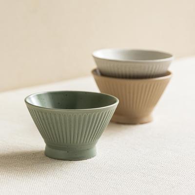 Striped Tall Bowl Simple Wind Ceramic Bowl Household Rice Bowl Salad Bowl Vegetable Bowl Tableware Dessert Bowl