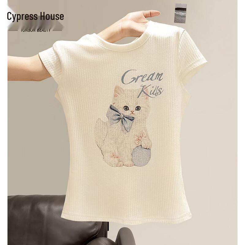 Women s Cartoon Print Round Neck T-Shirt L