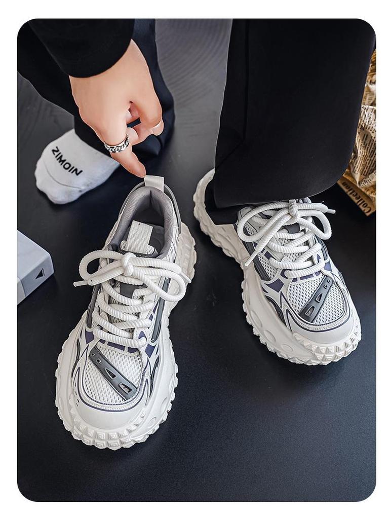 2025 Summer Trendy Men's Dad Sneakers: 5cm Height Boost, Color Block, Thick Tire Sole, Casual Style