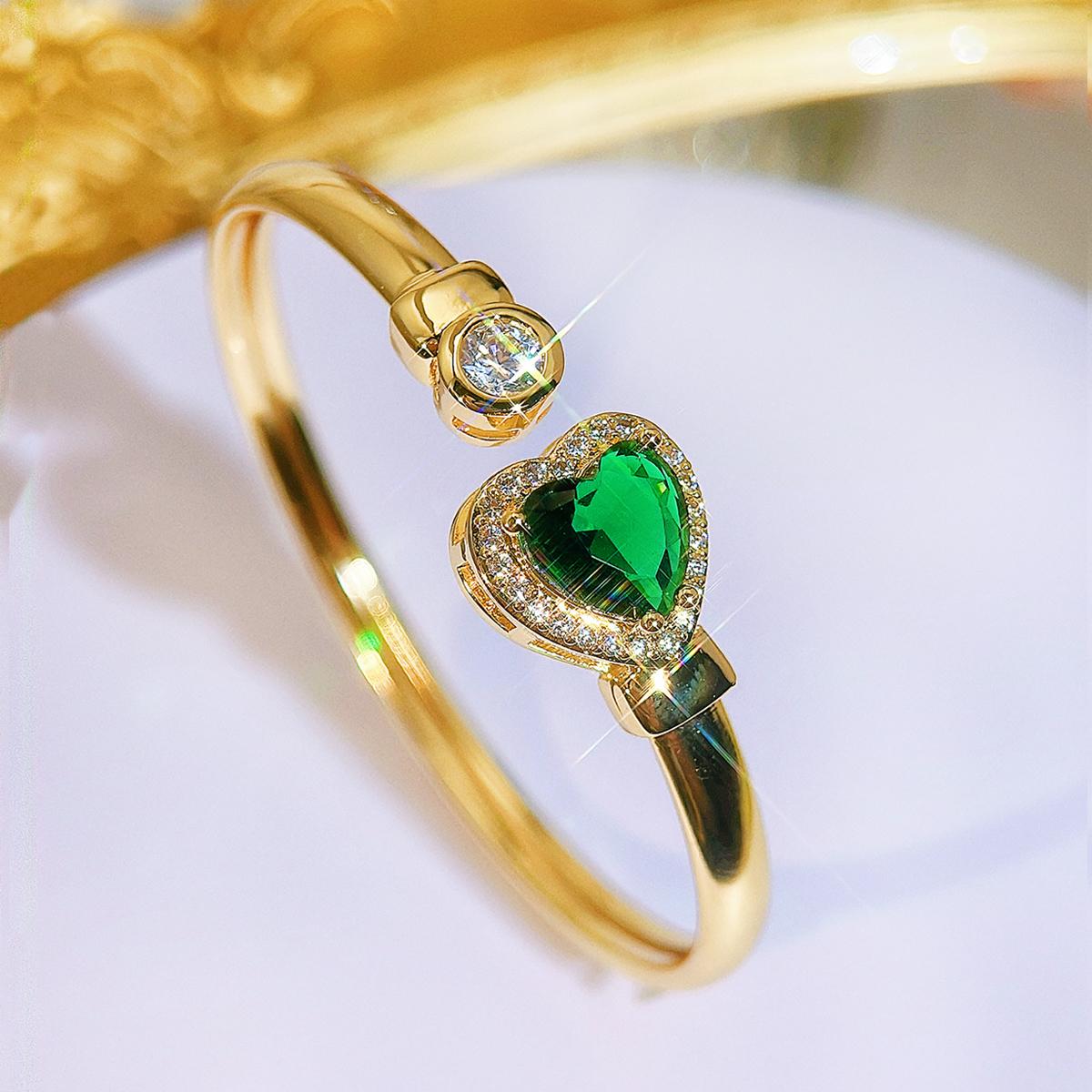 

Подарок возлюбленной CMM, романтический изумрудный цвет, любовь, сердце, циркон, открывающийся регулируемый браслет, золотистый, женский, универсальные ювелирные аксессуары изумрудный