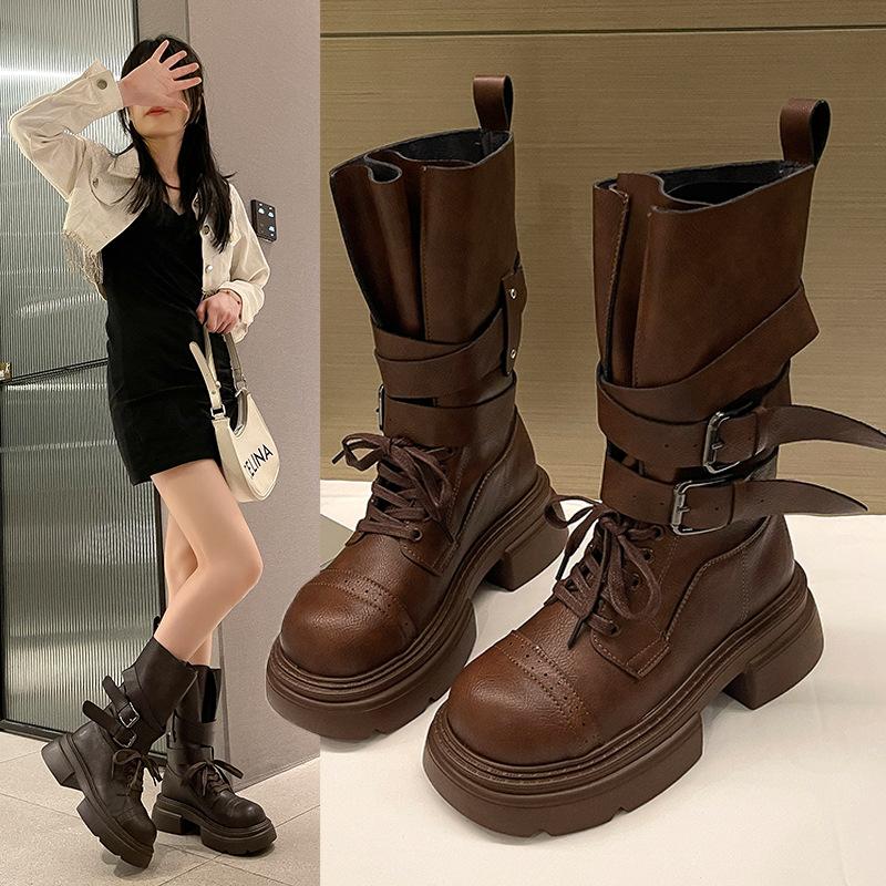 Women's retro not tired feet Martin boots - comfortable soft elastic trend non-slip wear chic hundred outstanding height increase shoes