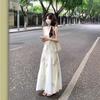 Vintage Ink Wash Print Slip Dress for Women, Summer Sophisticated and Elegant Waist-cinching Wide Hem Dress, A-line Long Dress