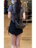 2025 Summer Khaki Women's Denim Drawstring Skirt Pants with Irregular Hem and Anti-Exposure Design