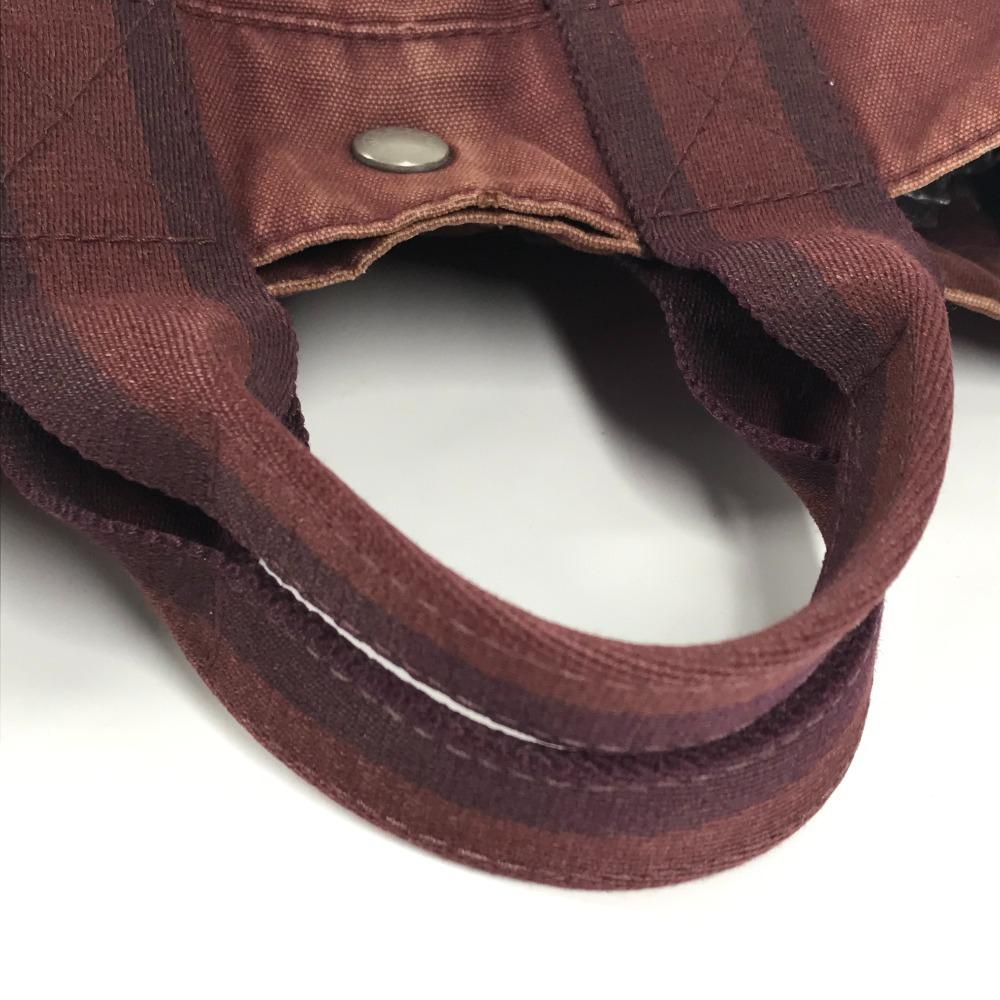 HERMES Half Leather Fourre ToutPM Tote Bag Hand Bag Leather/Canvas wine-red