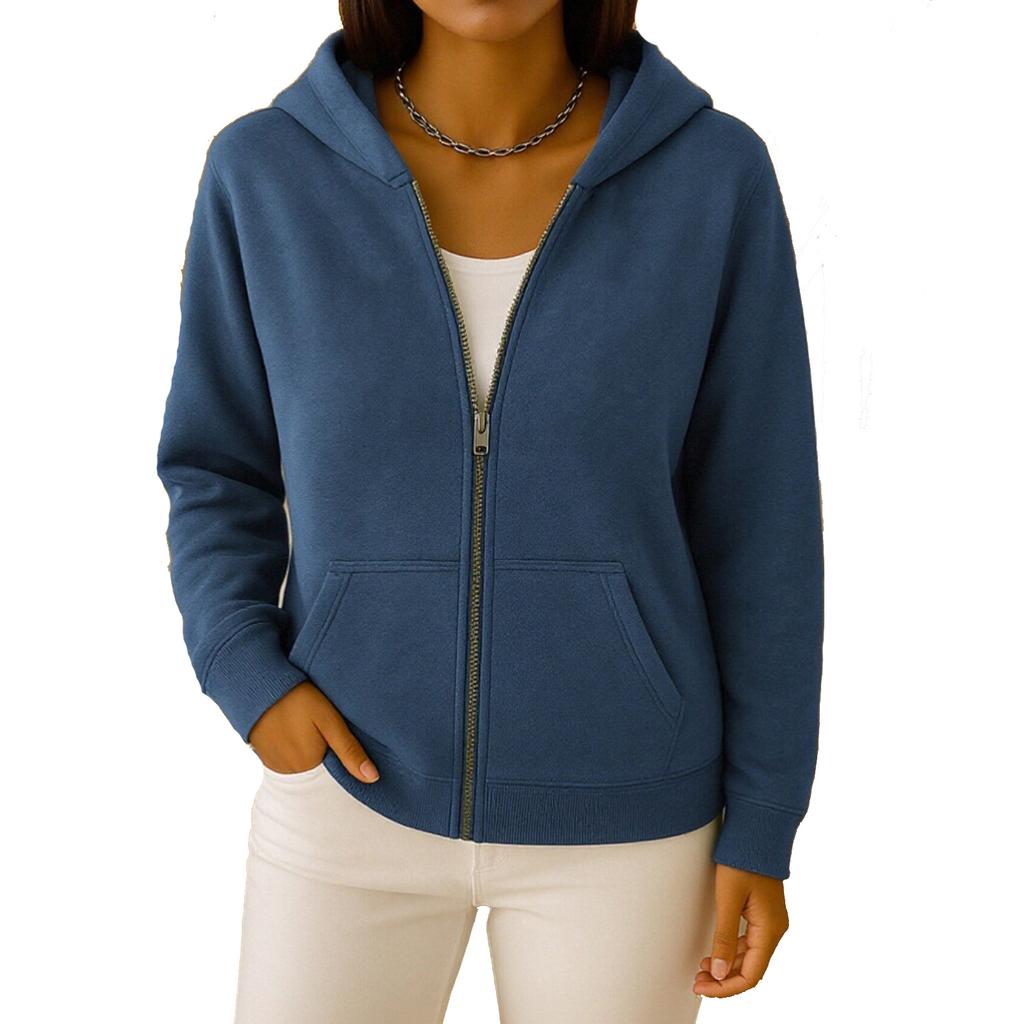 Women's casual hooded zipper long-sleeved loose pullover multi-color sweatshirt