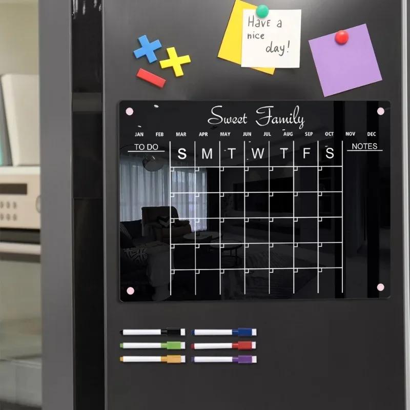 Magnetische Kühlschrankkalendertafel Klares Acryl Wochenplaner Magnetisches Whiteboard Transparente Kühlschrank-Schwarze Tafel Nachricht Menü