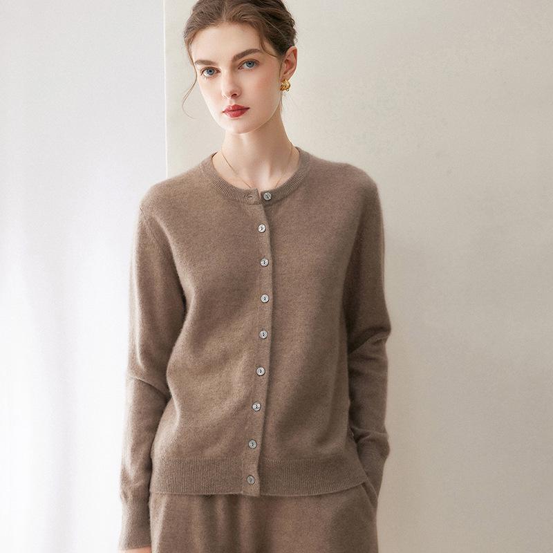 100% Cashmere Women's Loose Round Neck Knitwear Cardigan - Autumn/Winter Collection