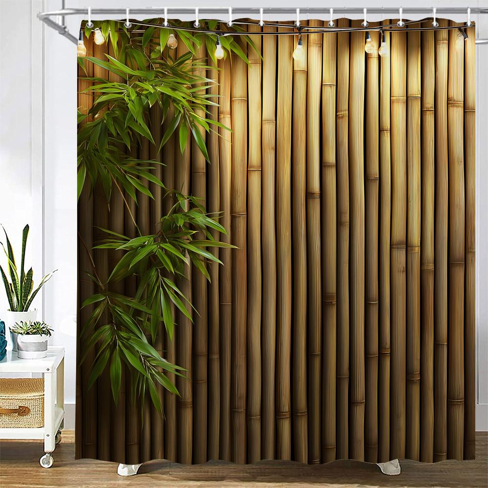 Green Plant Bamboo Shower Curtain Bath Curtain Polyester Fabric Leaves Printed Bathroom Curtains For Home Decoration Curtain