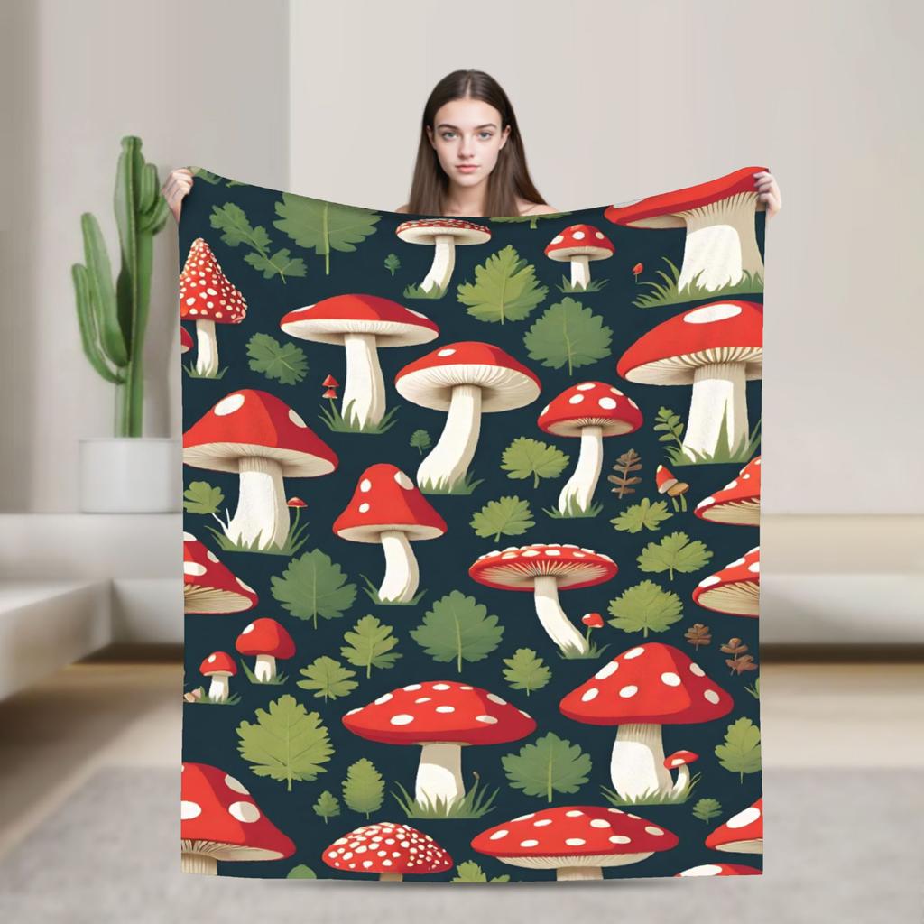 Cartoon Mushroom Blankets Fleece Decoration  Portable Super Warm Throw Blanket for Bedding Office Bedspreads