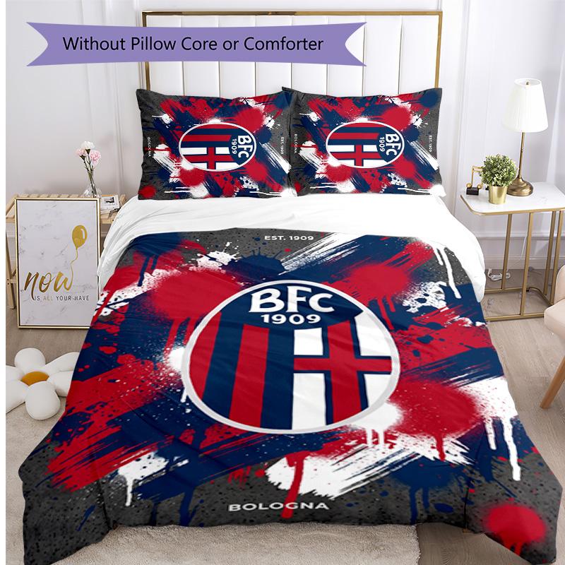 Bologna FC Printed 3PCS Bedding Set Breathable Duvet Cover with Pillowcases Decorative Bed Linen for Bedroom Home