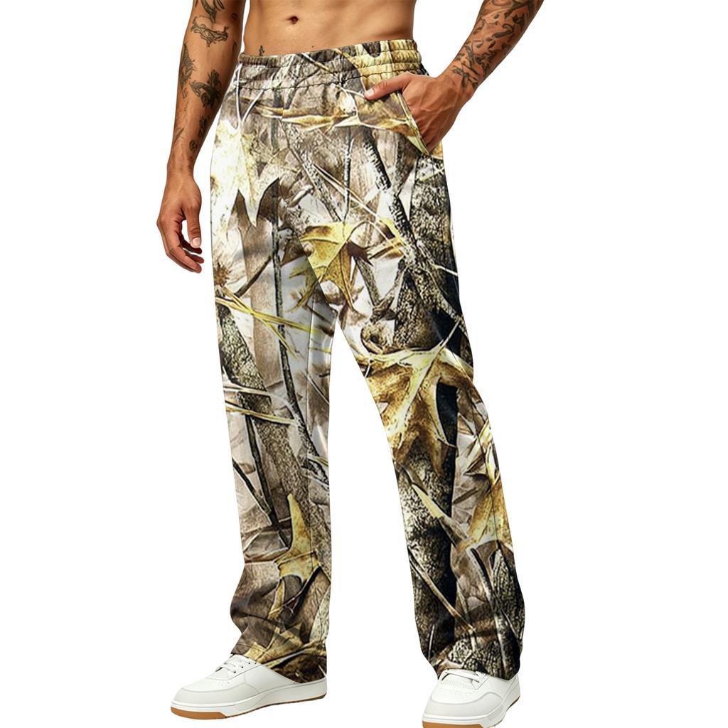 Men's Casual Printed Wide Leg Hunting Jogger Pants with Pockets Relaxed Fit