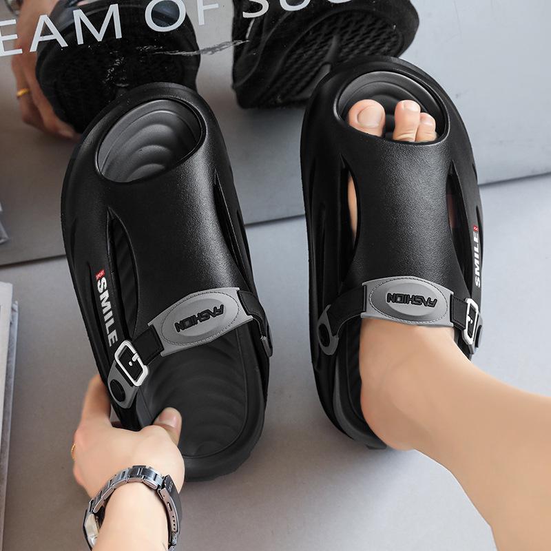 Summer Thick-Soled Hollowed-Out Non-Slip Beach Slides 44-45 серый/чёрный