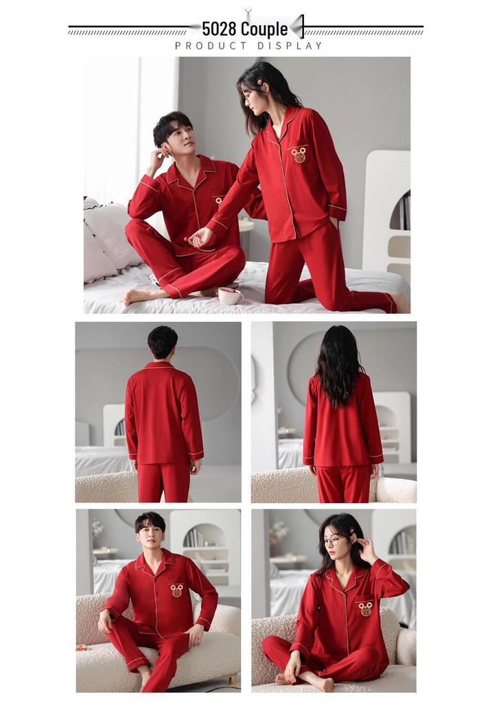 Red Pajamas for Couples - Spring/Autumn 2025 Pure Cotton High-Grade Dowry Festive Homewear for Newlyweds