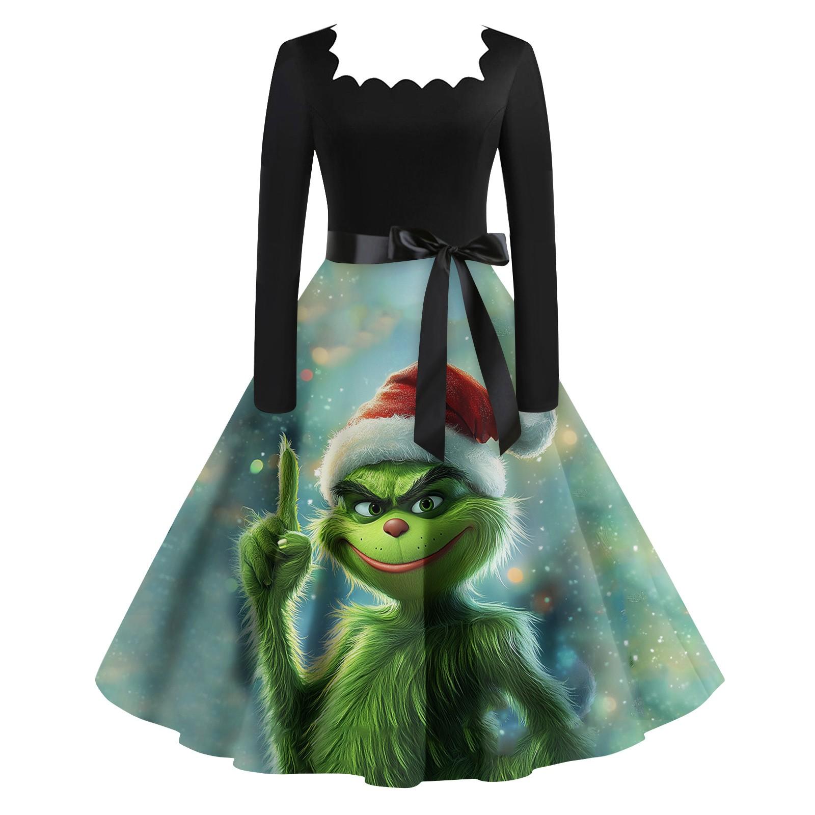 

Женское повседневное модное платье в стиле ретро с квадратным вырезом и длинными рукавами L