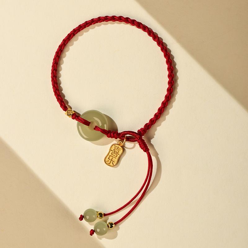 

Natural Hetian Jade Peace Buckle Red Rope Bracelet for Women, Light Luxury Niche Exquisite Zodiac Jewelry Imperial-grade Hetian jad