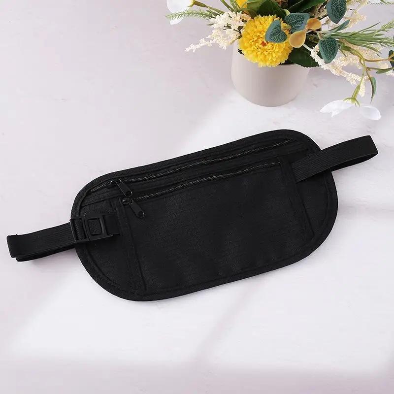 Ультратонкая беговая поясная сумка, спортивный ремень с защитой от кражи и скрытым карманом для телефона и паспорта чёрный