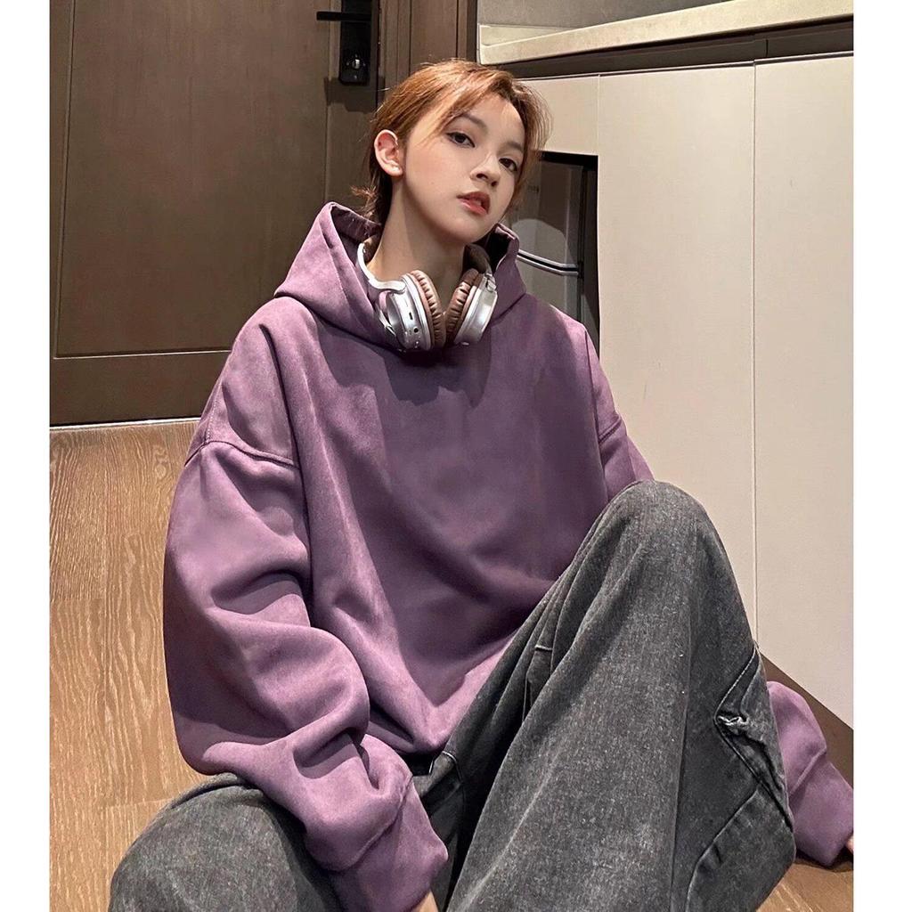 Unisex American Retro Heavyweight Suede Hoodie for Teens - Autumn/Winter Student Loose-Fit Outerwear