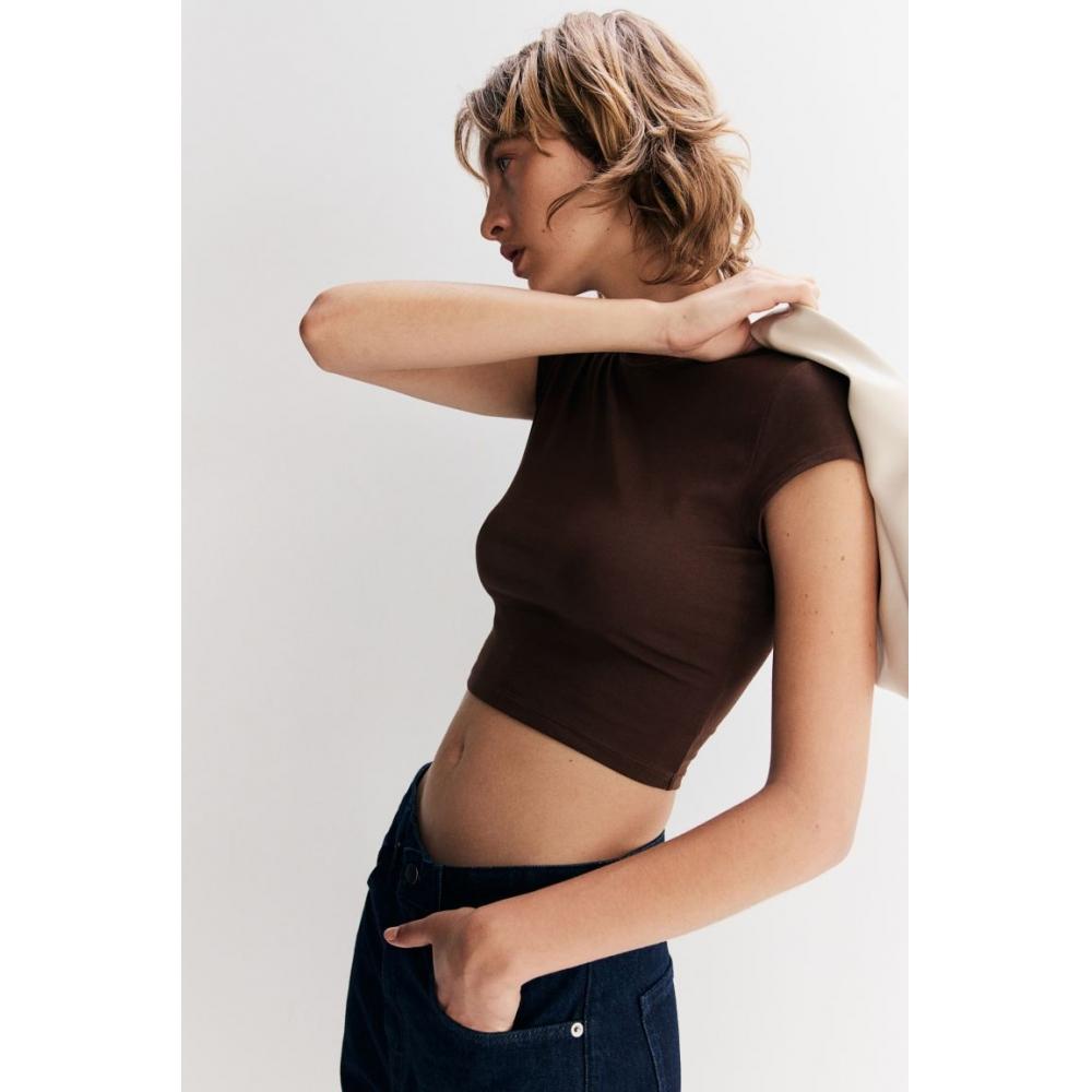 

H M Cotton Crop Top Dark Brown