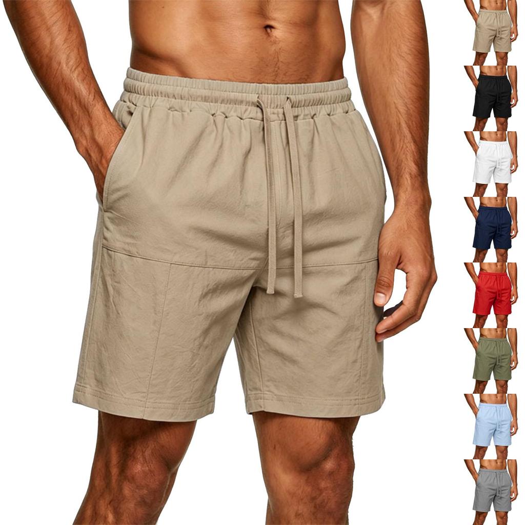 Men Linen Lightweight Breathable Shorts Drawstring Waist Relaxed Fit Elastic Casual Beach Fitness Shorts for Vacation Workout