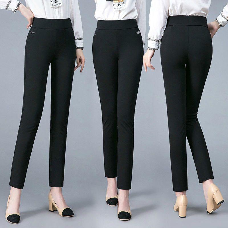 Office Lady Elastic High Waist Patchwork Pockets Pencil Trousers Summer Womens Fashion Letter Printed Solid Color Suit Pants