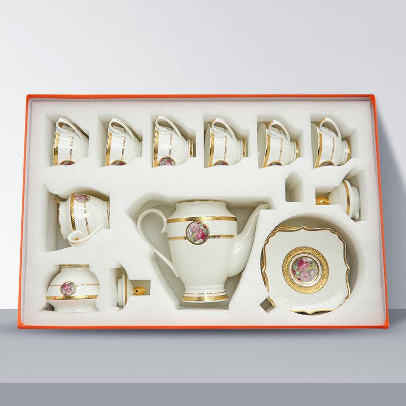 Karosa European Exquisite Ceramic Coffee Set with Gold Rim Bone China Cups and Saucers