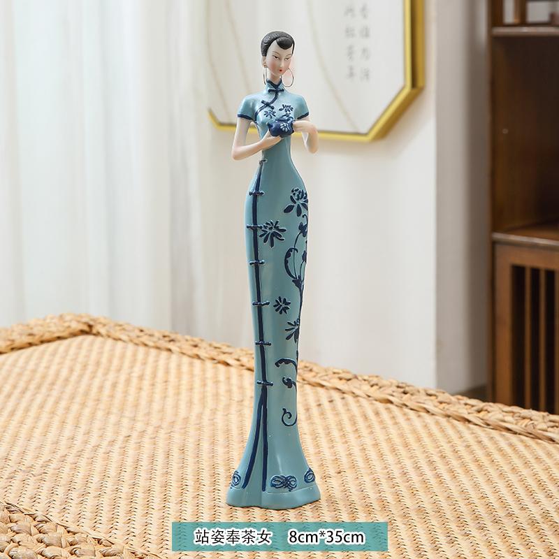 Chinese Classical Figurine Cheongsam Lady Statue Living Room TV Cabinet Art Decor