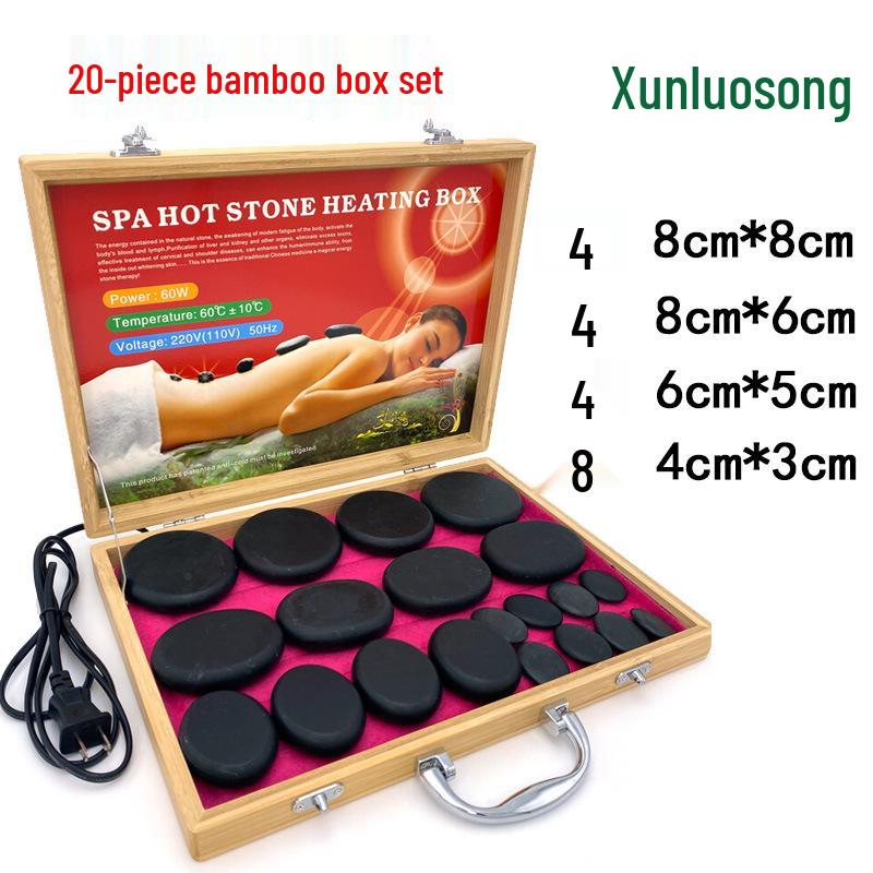 20-Piece Volcanic Massage Stone Set with Essential Oil Warmer & Aluminum Heater