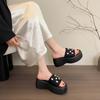 Thick-soled Rhinestone Cool Slippers for Women's Summer New Small Height-increasing Sandals Fashionable Beach Shoes