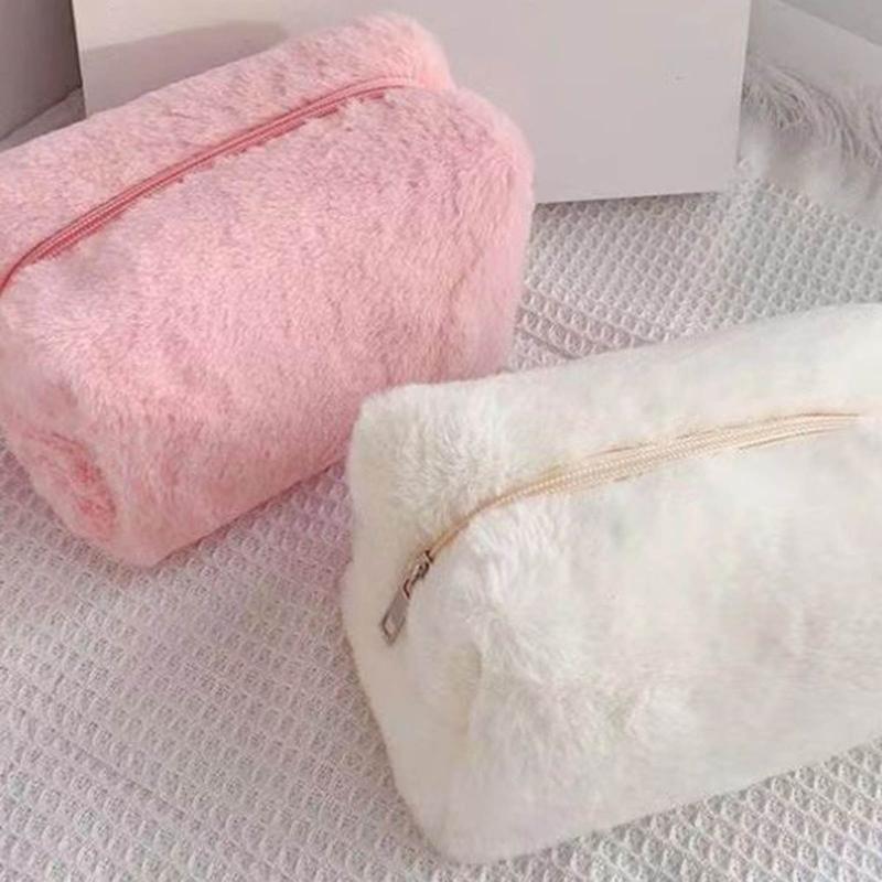 Soft and Cute Plush Organizer Pouch In Sweet Colors Perfect for Storing Beauty Items Anywhere