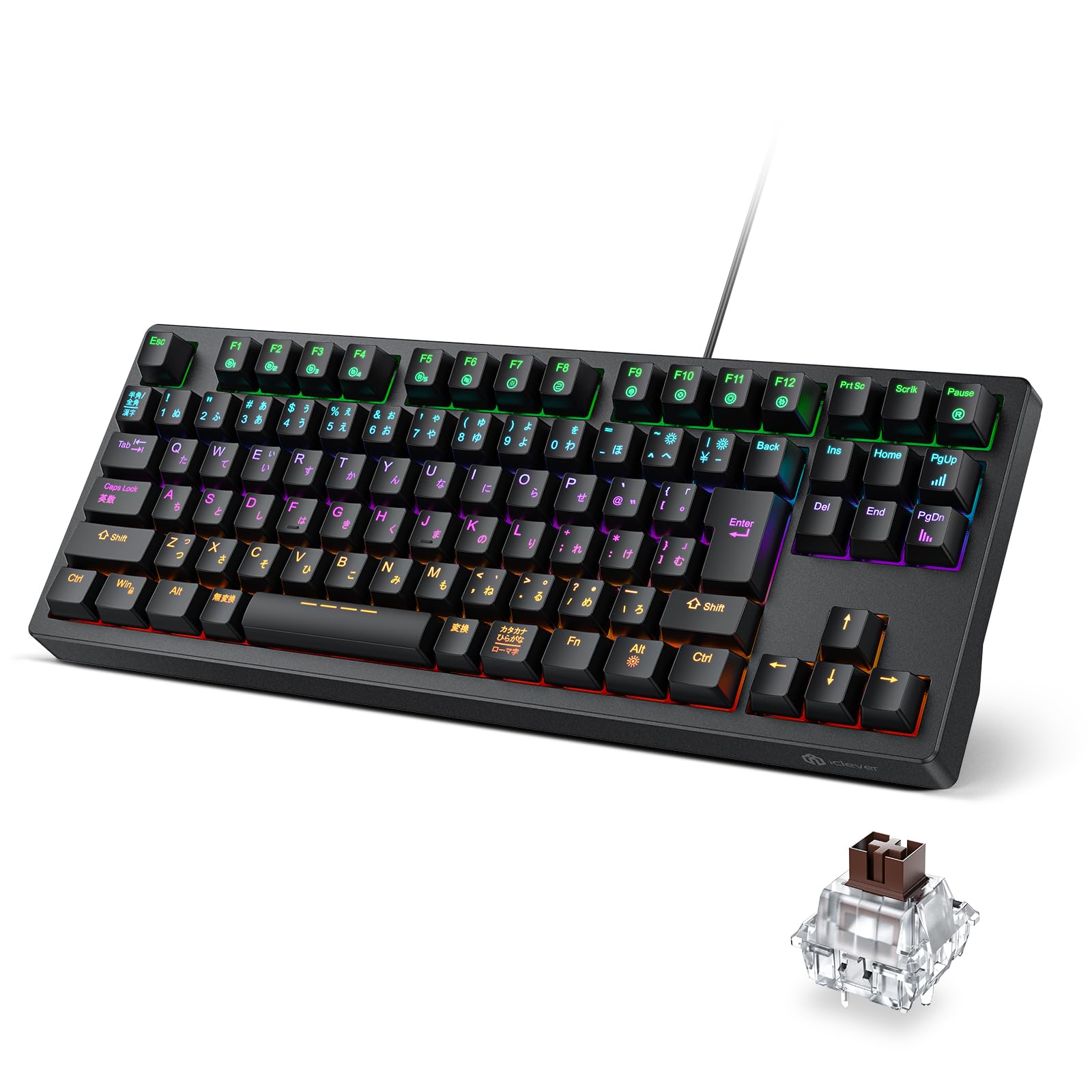

iClever Gaming Коричневий Механічний японський 91 24 Для комп’ютера Клавіатура G06, сумісна з Windows, Tenkeyless, Axis, Keyboard, Layout, Wired, Keys, 80%