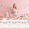 MEHOFOND 3 Pcs Pink Bow Baby Shower Table Cloth, Floral Coquette Sweet Girl Baby Shower Party Disposable Tablecloths Decorations, 108 x 54 Inch