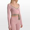 Nike X Skims Malha Elástica Manga Longa Transpassado Leve Decote V Cropped Top Feminino LSLSL10088W-HIM
