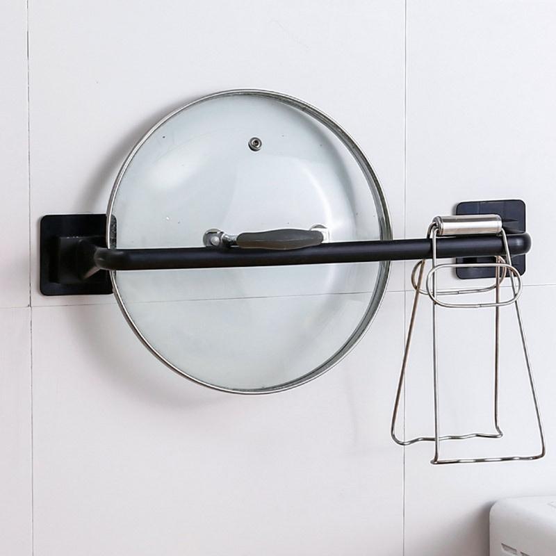 Multifunction Wall Mount Towel Rack Single Bra Self Adhesive Pot Lid Holder Non-Drilling for Kitchen Bathroom Hanging Shelf