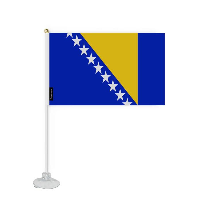 Drapeau Ventouse - Multicolore - Bosnie-Herzégovine - 14 x 21 cm - Polyester - Léger et robuste