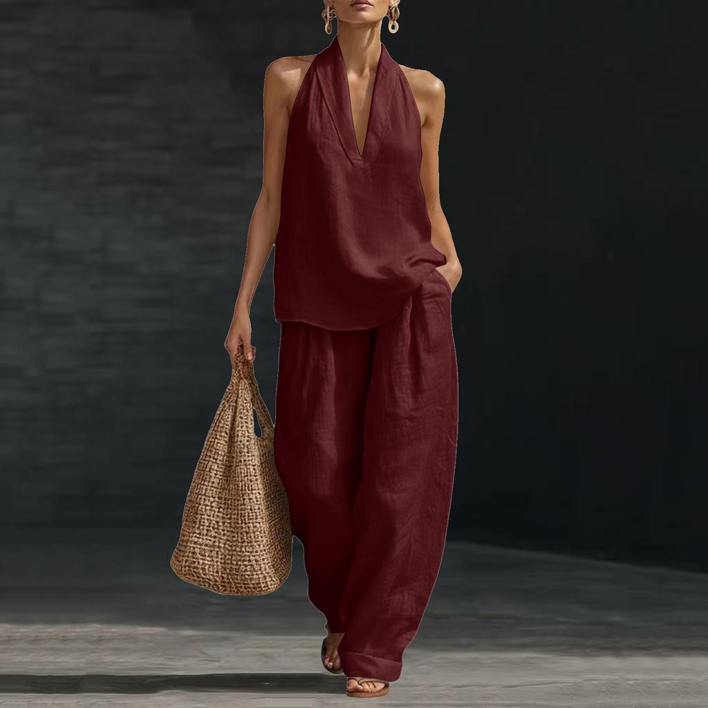 Women's Fashion Sleeveless Loose-Fitting Off-the-Shoulder Casual Two-Piece Set