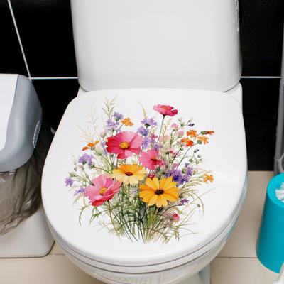 Colorful Flower Toilet Sticker Waterproof Removable Self-adhesive PVC Living Room Bathroom Wall Art