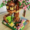 Knew Built Mini Sakura Tree House Building Blocks City Street View Cherry Blossom Model Build Brick Assemble Toys Children Gift
