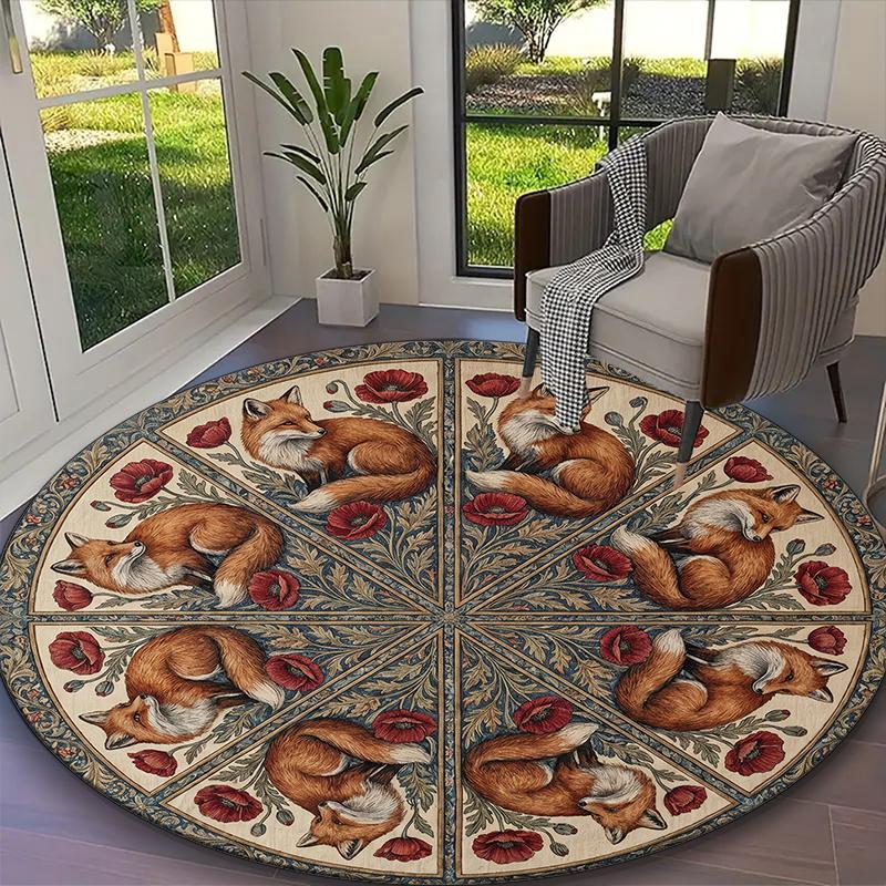 Ancient Azure Fox Spirit Print Round Rug, Multi-functional Office Chair Sofa Carpet, Easy Clean Carpet for Home and Living Spaces
