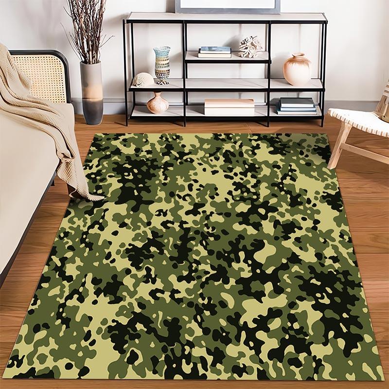 Camouflage Pattern Carpet Rug with Green and Black Army-Style Design for Decoration Suitable for use as an anti-slip1 for1room and bedroom sofas
