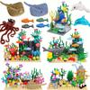 Conjunto de Blocos de Construção Mundo Subaquático - Criaturas Marinhas MOC com Tartarugas, Raias, Peixes, Polvo e Plantas Aquáticas Brinquedo DIY